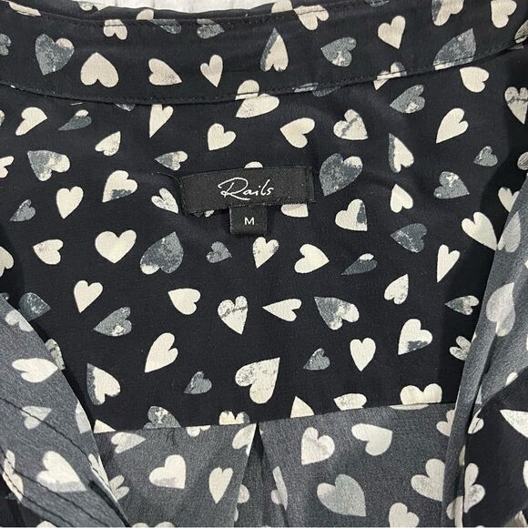 Rails | Kate Button Down Silk Black Corazon | Heart Blouse sz M - Picture 3 of 7